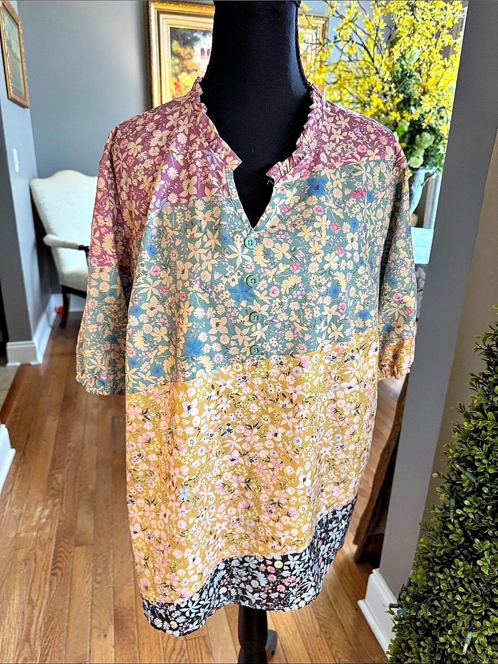 SHEIN CURVE Floral Tunic Multicolor Size 1XL Like New